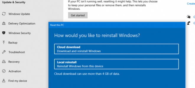 Jak zresetować lub ponownie zainstalować system Windows 10 za pomocą opcji pobierania w chmurze