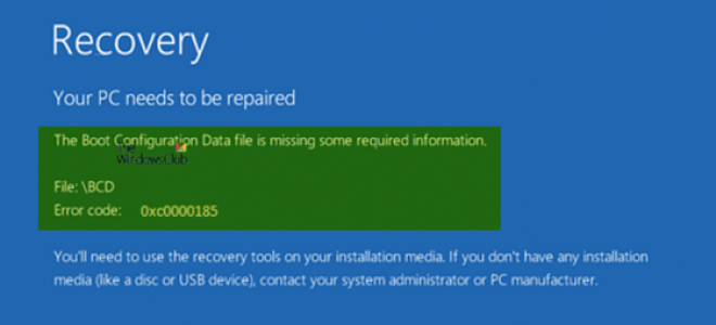 Brak danych konfiguracji rozruchu, błąd 0xc0000185, w systemie Windows 10