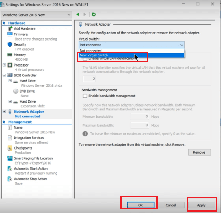 dodaj kartę sieciową do Windows 10 Hyper-V