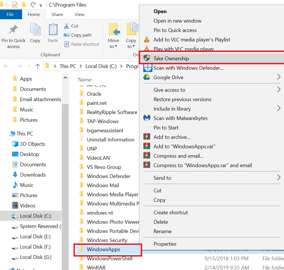 mogą't access Windowsapp folder