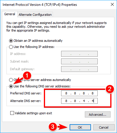 Użyj Google's DNS server