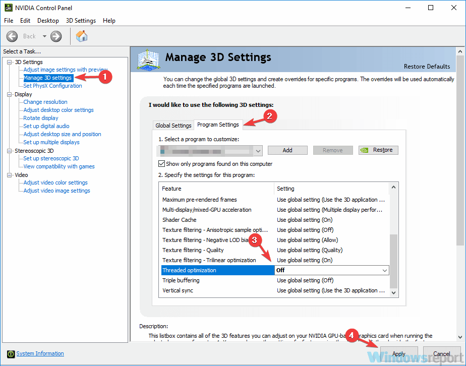 Optymalizacja wątków Panel sterowania NVIDIA