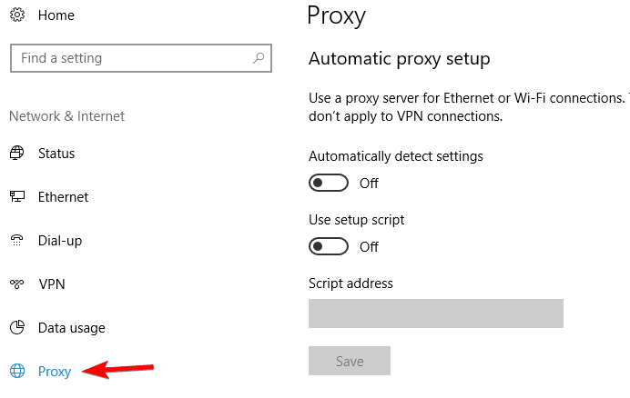 Mogą't connect to the proxy server Microsoft Edge