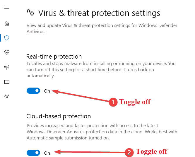 wyłącz Windows Defender