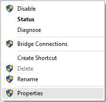 właściwości połączenia sieciowego-kliknij prawym przyciskiem myszy