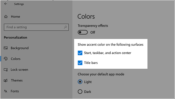 zmień kolor menu startowego Windows 10