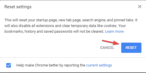 Google Chrome Reset