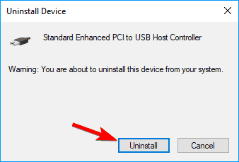 Bezpiecznie usuń Komunikat o błędzie sprzętowym odinstaluj standardowy ulepszony kontroler hosta PCI na USB