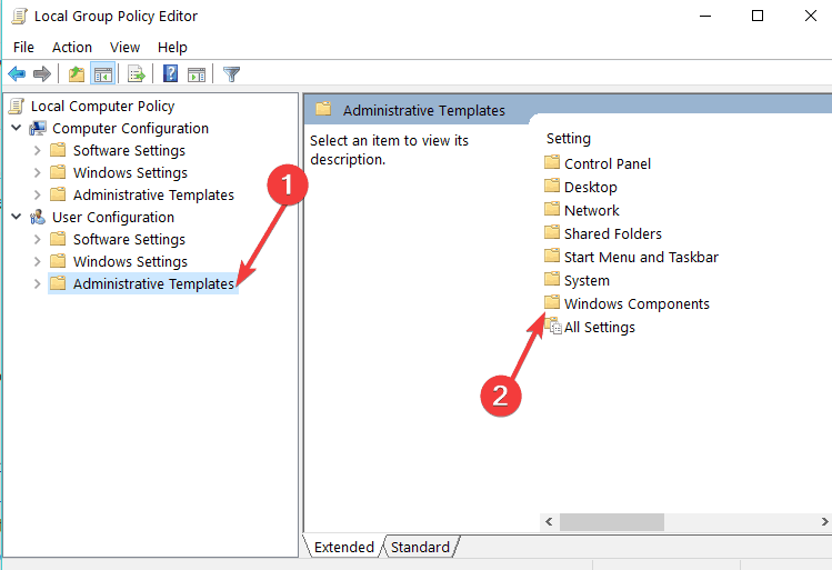 komponenty systemu Windows do edytora zasad grupy