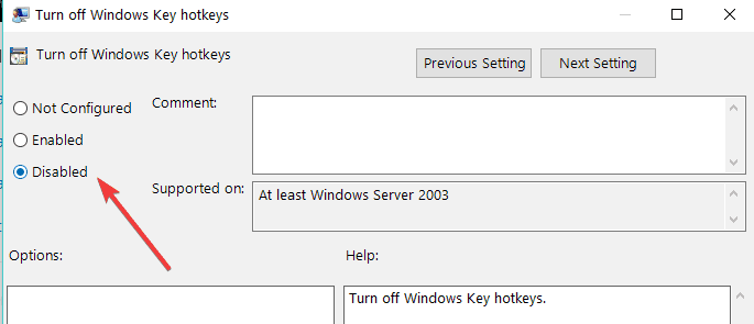 wyłącz klawisze skrótu systemu Windows