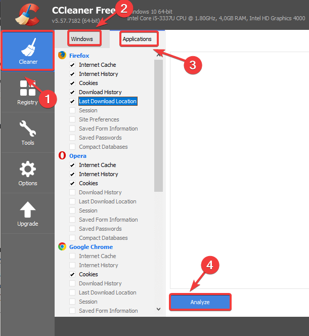 Opcja analizy Ccleaner - sylwetka działa wolno