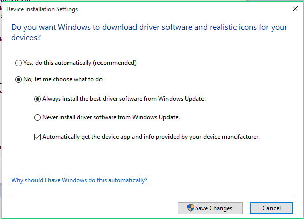 ustawienia instalacji urządzenia w systemie Windows 10