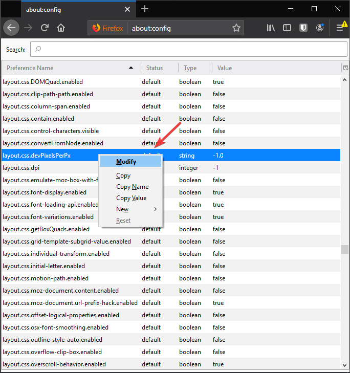 layout.css.devpixelsperpx modyfikuj wartość - przeglądarka nie mieści się na ekranie