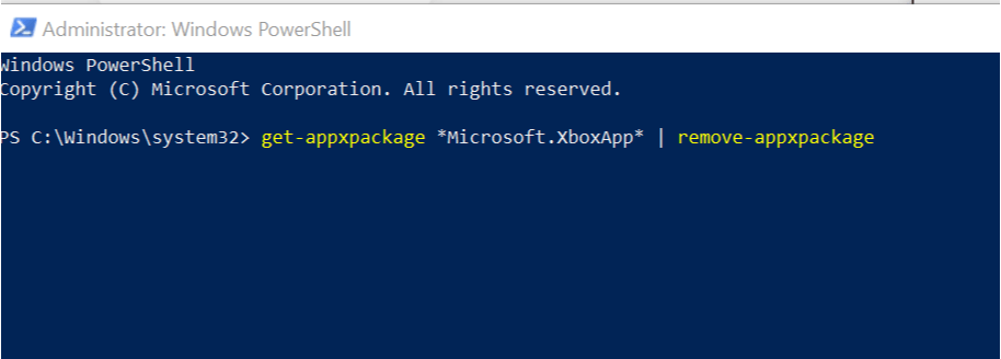 Odinstaluj Xbox z PowerShell