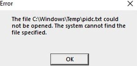 Błąd pidc.txt podczas uruchamiania w systemie Windows 10