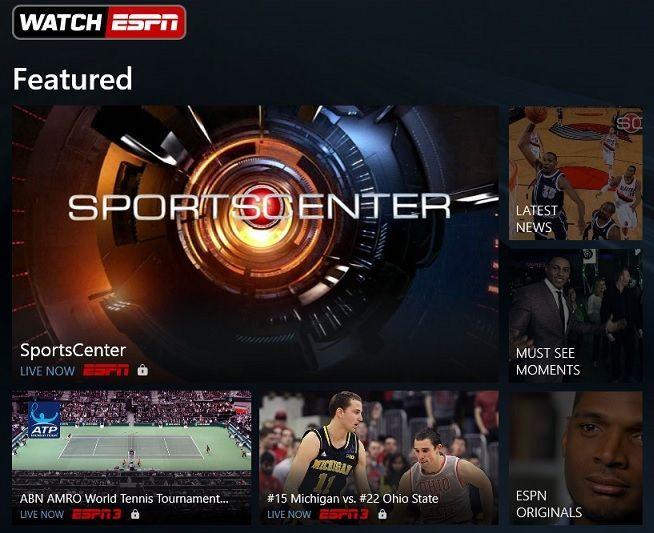 oglądaj espn Windows 8