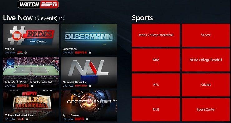 Windows 8 oglądać aplikację espn