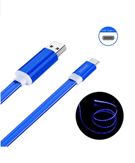 Acode Neon EL Light LED Flashlight High Speed ​​3FT USB C Przewody ładujące USB C Kable Płynąca Miga Ciemne światło Spark USB 3.1 Kabel danych