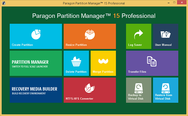 Okna Paragon Partition Manager