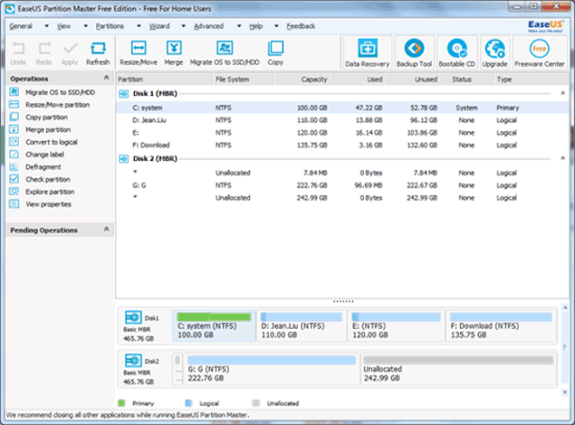EaseUS Partition Master Darmowe okna
