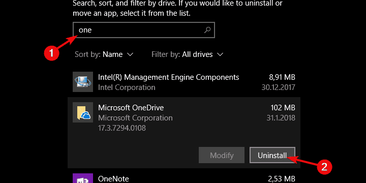 onedrive jest pełen błąd