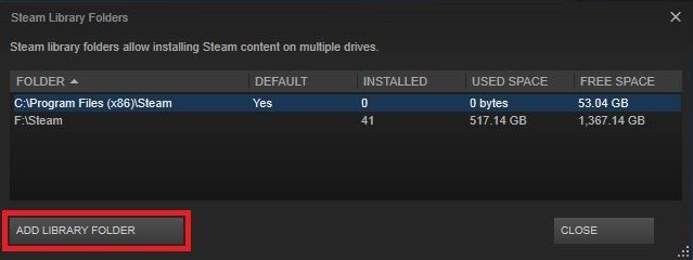 Dodaj folder biblioteki w Steam