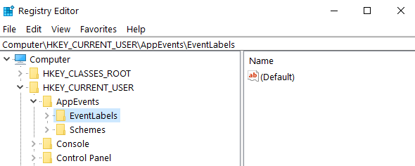 edytor rejestru eventlabels Windows 10