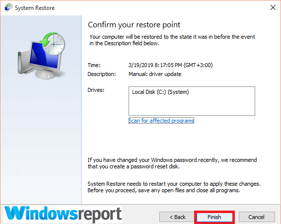 potwierdź punkt przywracania Taskhost.exe High CPU