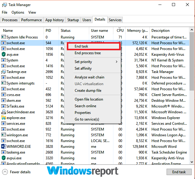 zakończ zadanie Taskhost.exe High CPU