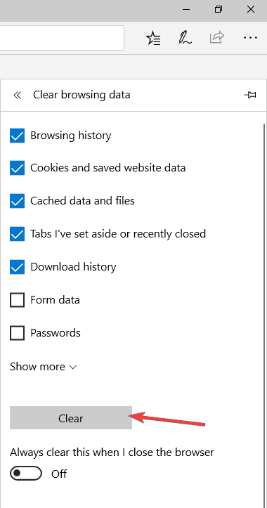 usuń historię przeglądania Microsoft Edge