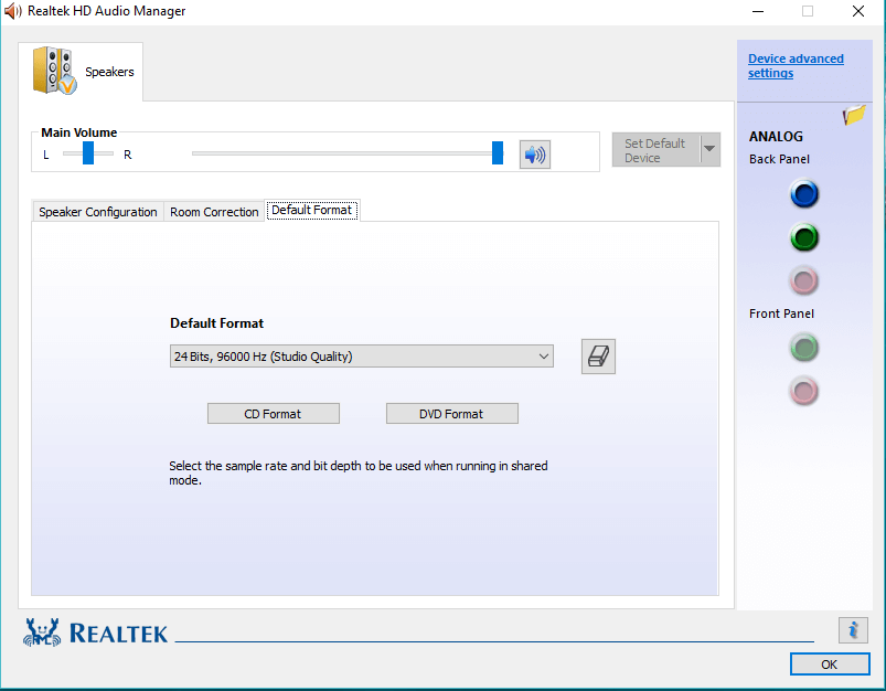 domyślny format Pobierz Realtek HD Audio Manager