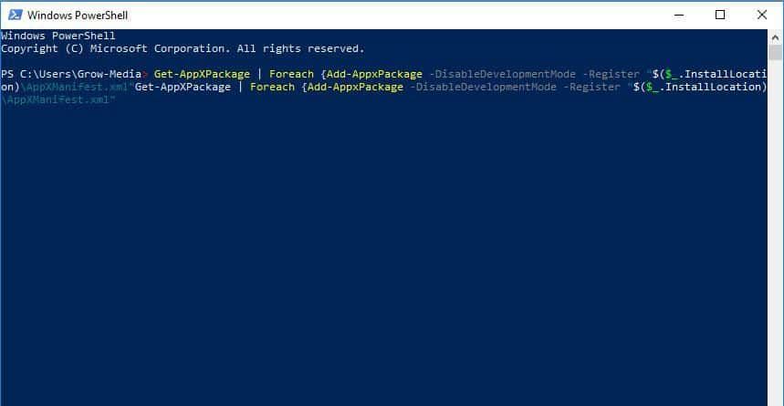 Windows PowerShell z wierszem poleceń