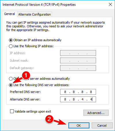 Upłynął limit czasu żądania połączenia użyj google's dns server address