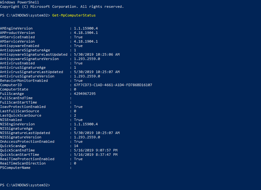 Get-MpComputerStatus PowerShell Get-MpComputerStatus