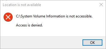 Odmowa dostępu do folderu Informacje o woluminie systemowym