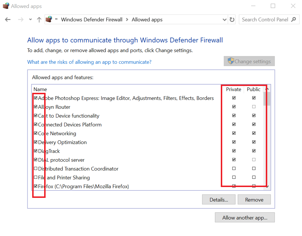 Zaznacz Zablokowane programy w Zaporze systemu Windows