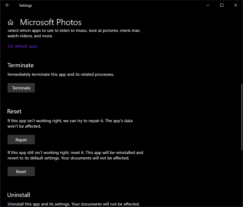 Napraw lub zresetuj zdjęcia Microsoft