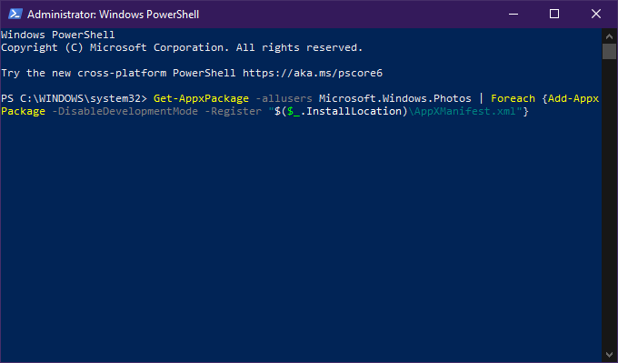 Zainstaluj aplikację Zdjęcia za pomocą Powershell