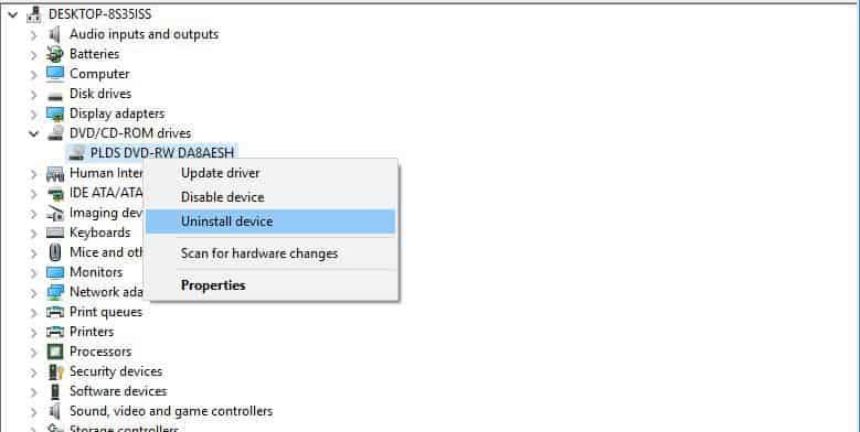 odinstaluj system Windows DVD 8.1