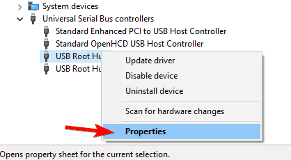 USB nie działa po podłączeniu właściwości koncentratora USB