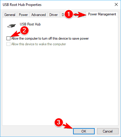 USB nie działa Toshiba koncentrator root USB do zarządzania energią pozwala komputerowi wyłączyć to urządzenie w celu oszczędzania energii