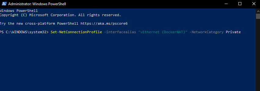 Administrator PowerShell z poleceniem - reakcja na błąd Windows 10 z udostępniania dysku demona wydaje się być blokowana przez zaporę ogniową