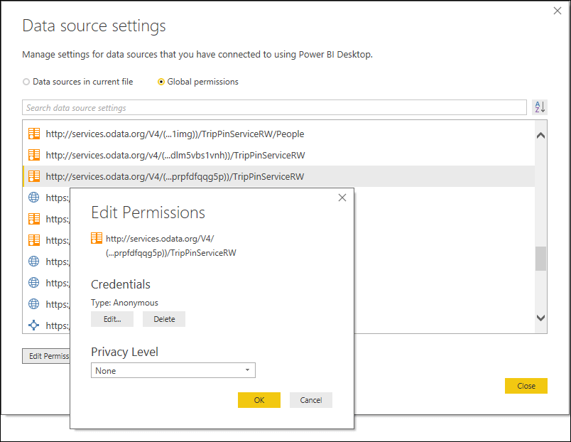 Okno uprawnień do edycji uprawnień bi wygrało't connect to sharepoint list