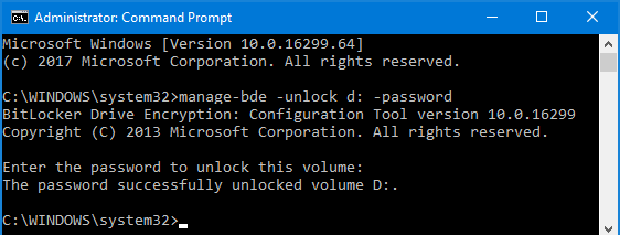 Wiersz polecenia odblokowania funkcji BitLocker
