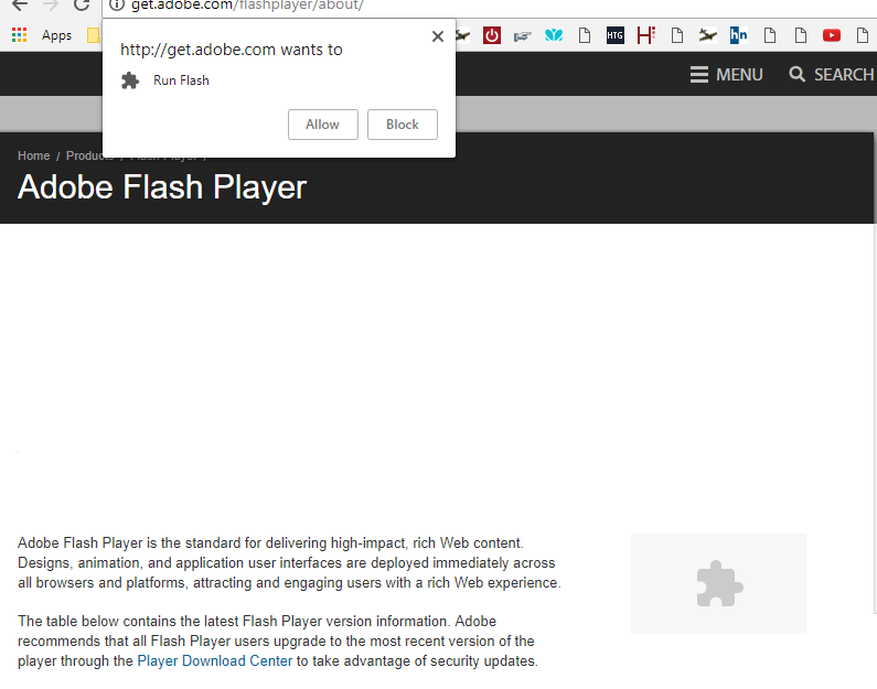 Google Chrome zezwala na Flash Odblokuj zawartość Flash Adobe