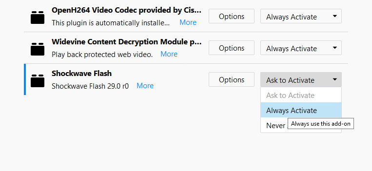 Firefox zawsze aktywuje Flash Adobe Flash Player jest zablokowany