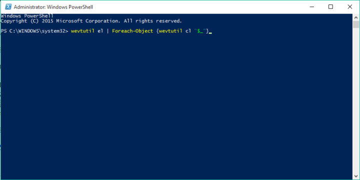 dziennik zdarzeń wyczyść Windows PowerShell 10