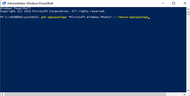 administrator poweshell photos app Windows 10