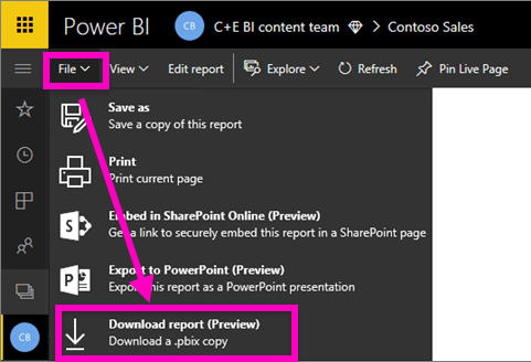 mogą't export to power bi desktop format