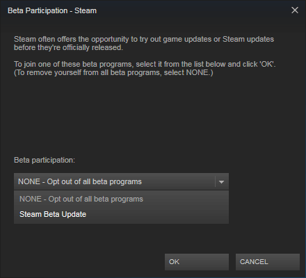 udział w beta błąd Steam API Steam